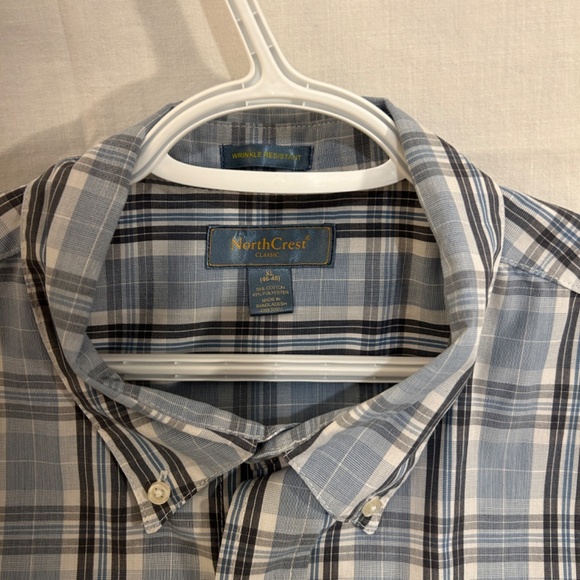 Men's Short Sleeve Blue Plaid Casual Button Down Shirt from NorthCrest Size XL - Picture 4 of 5